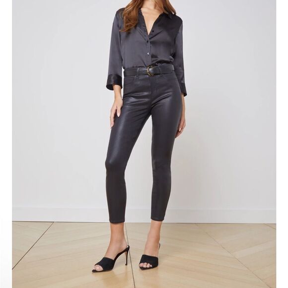 L’Agence Margot Skinny High Rise Black Coated Stretch Women Jeans Size 25 - Picture 1 of 10